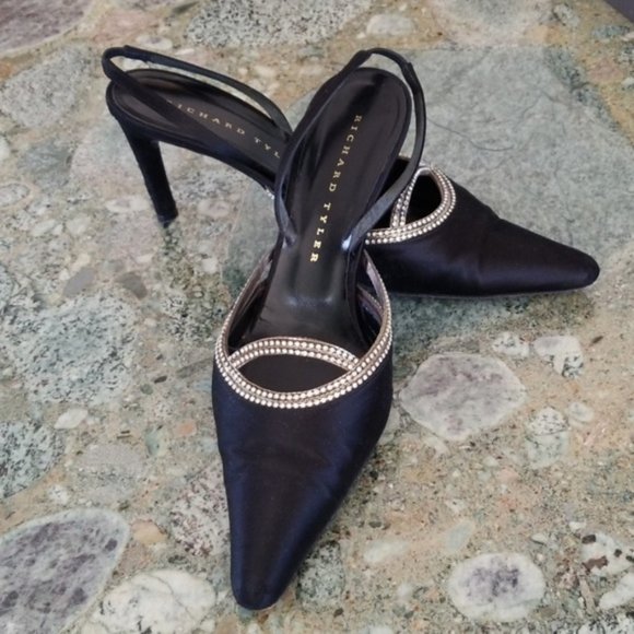 EUC Richard Tyler Black Satin Slingbacks - Picture 1 of 8
